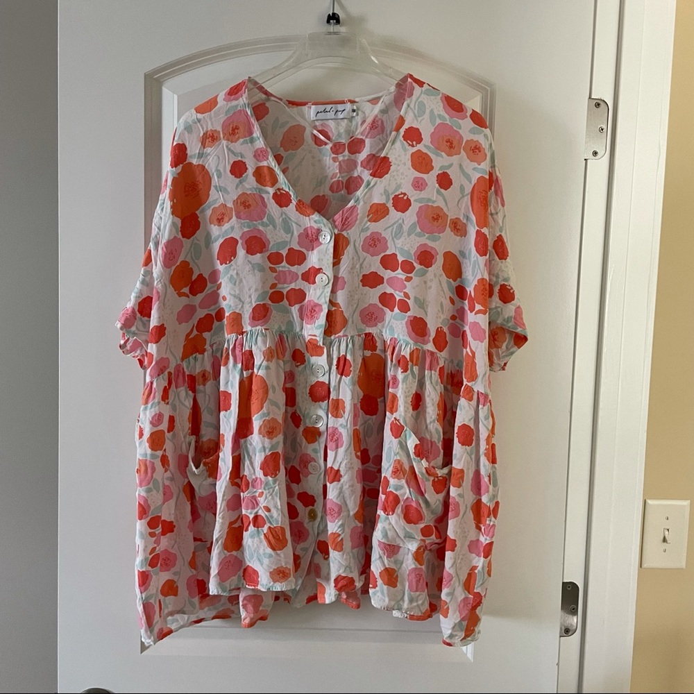 Petal & Pup Orange, Pink and Coral Oversized Top S/M